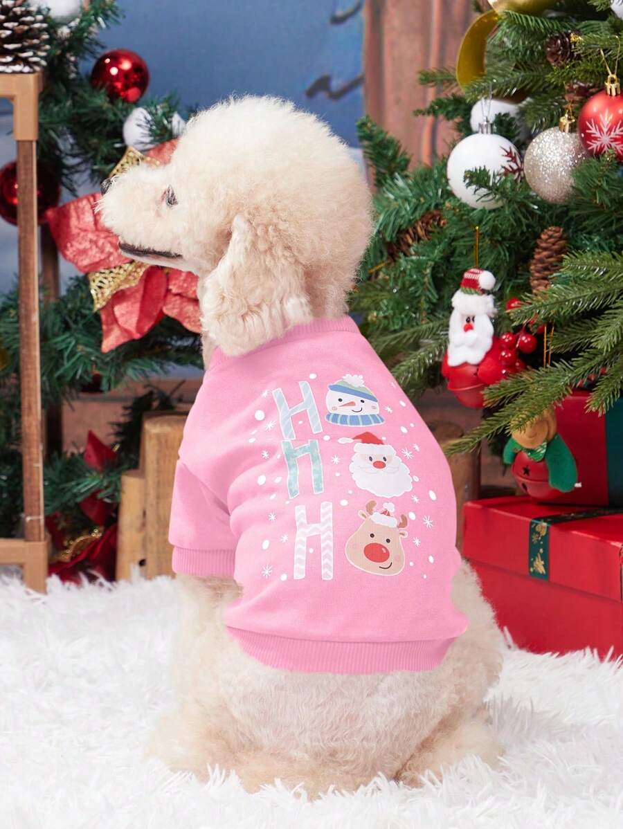 PETSIN 圣诞粉红雪人HOHO印花圆领卫衣 - 彩色 - 查看 1