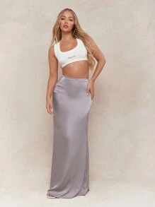 MISSGUIDED Textured Satin Flare Hem Maxi Skirt - Dusty Purple - View 4