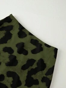 Chiquease Chân váy chữ A họa tiết da báo, trang phục thường ngày, thiết kế in ngẫu nhiên - xanh quân đội - Xem 5