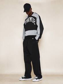 SUMWON Premium Varsity Style Block Panel Sweatshirt With Athletic Font Crewneck Unisex Collegiate Sport Casual Autumn Winter Spring - Multicolor - View 4