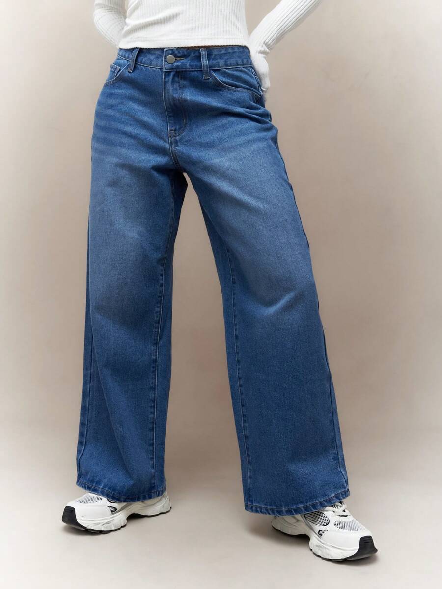 MISSGUIDED 洗水褪色直筒牛仔裤 - 藍色 - 查看 1