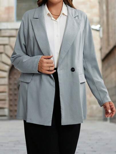 Plus Size Women's Striped Long Sleeve Blazer