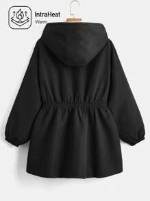 SHEIN EZwear Giacca con cappuccio a maniche lunghe nera in taglie forti per l autunno/inverno - nero - Visualizzare 2