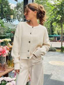 EURMUSE Knitwear Cardigan With Silver Colour Buttons - Beige - View 6