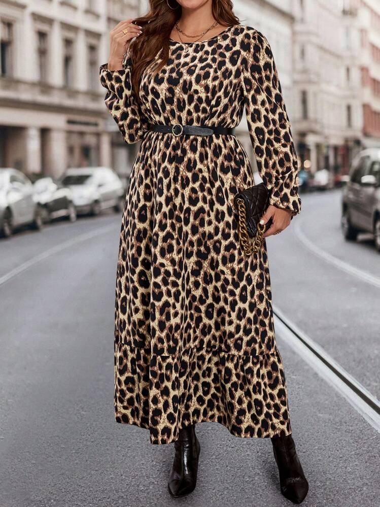 leopard print long sleeve dress MANGO - Printed V-neck Dress Black - 2