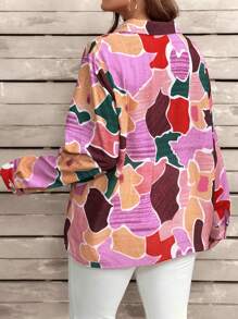 SHEIN CURVE+ Plus Size Women's Colorful Printed Long Sleeve Shirt - Multicolor - View 2