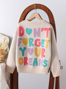 Tween Girls Fashionable Letter Pattern Knitted Sweater, Autumn & Winter - Khaki - View 2