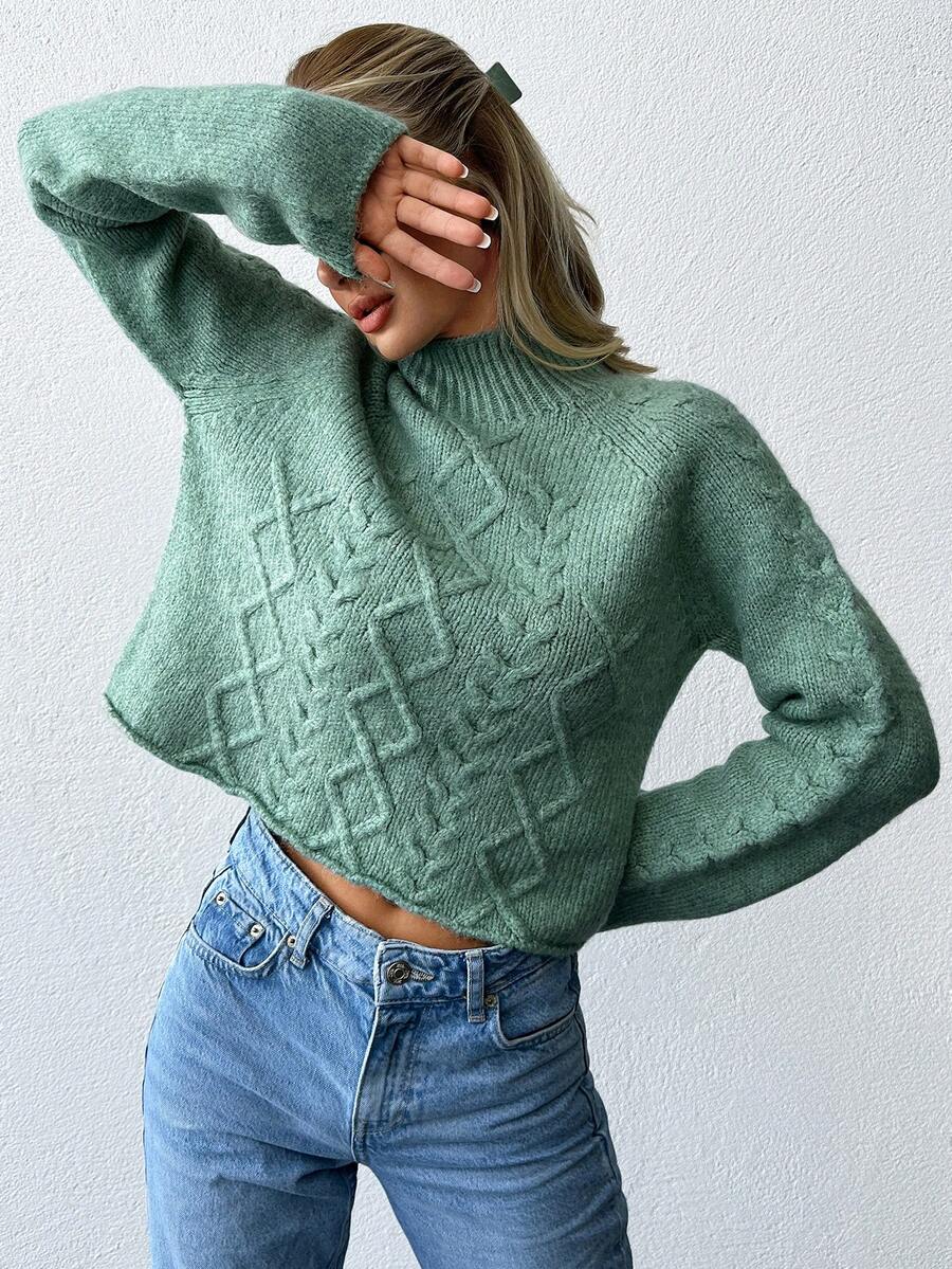 EURMUSE Knitwear Chunky Pullover With Pretty Cable Design (Whole Garment) - Mint Green - View 1