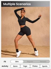 SHEIN Sports Chaqueta deportiva sin costuras con cremallera, mangas raglán y color liso, para primavera y verano