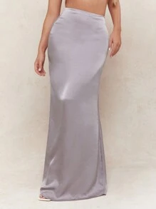 MISSGUIDED Textured Satin Flare Hem Maxi Skirt - Dusty Purple - View 1