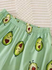 2 pièces Tenue décontractée pour la maison pour adolescentes : top à manches longues et pantalon à imprimé avocat minimaliste - Multicolore - Voir 7