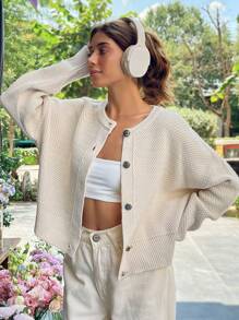 EURMUSE Knitwear Cardigan With Silver Colour Buttons - Beige - View 1