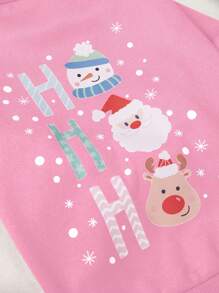 PETSIN 圣诞粉红雪人HOHO印花圆领卫衣 - 彩色 - 查看 6