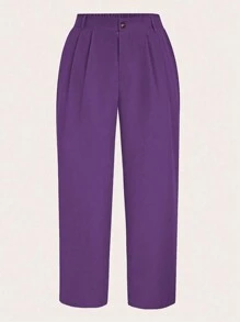 DreamSkyne Pantalones de trabajo sencillos de unicolor con botones delanteros para uso casual, talla grande - Morado - Ver 1