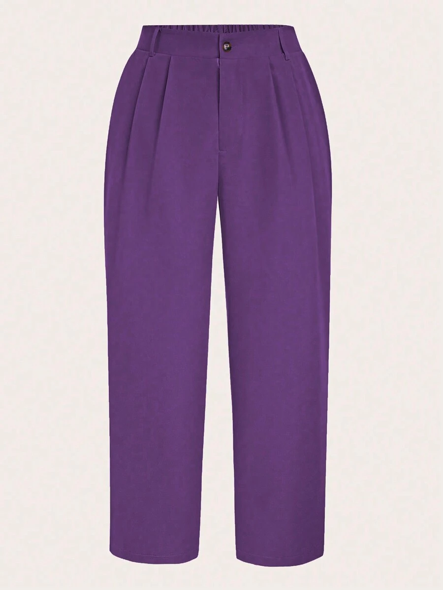 DreamSkyne Pantalones de trabajo sencillos de unicolor con botones delanteros para uso casual, talla grande - Morado - Ver 1