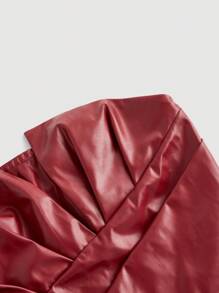 Firerie 女士优雅不对称露肩紧身 PU 衬衫，适合日常生活、通勤、约会、万圣节、圣诞节 - 酒紅色 - 查看 3
