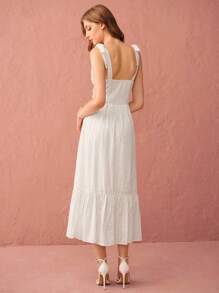 Enchnt Women Solid Color Simple Casual Spaghetti Strap Dress - White - View 2