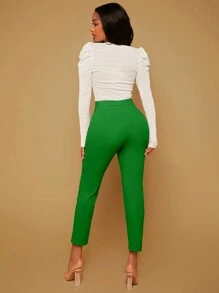 SHEIN SXY Quần nữ Dây kéo màu trơn Thanh lịch - màu xanh lá - Xem 2