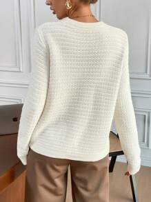 SHEIN Frenchy Women's Solid Color Minimalist Daily Wear Long Sleeve Sweater,Sweater Top,Cardigan Sweater,Fall Clothes,Winter Women Clothes - Beige - View 2