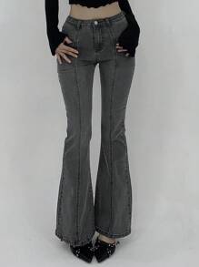 DAZY Women's Simple Daily Flared Leg Denim Jeans