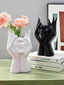1pc White Ceramic Face Vase, Female Form Head Half Body Bust Vases Boho Minimalism Decorative Modern Nordic Style Flower Vase For Home Living Room Office Decor Best Gifts Birthday Graduation