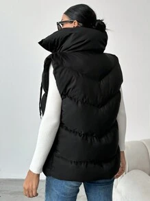 EURMUSE BLACK PUFFER SLEEVELESS WINTER COAT - Black - View 2