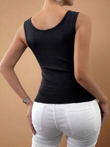 Chiquease 女士钻石装饰 3D 花朵无袖上衣，适合休闲穿着 - 黑色 - 查看 2