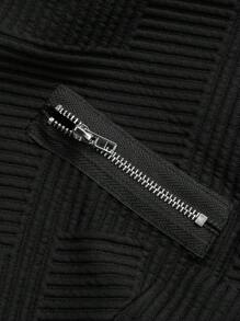 SHEIN LUNE Plus Size Casual Versatile Black Textured Bomber Jacket Fall Winter Cloth For Women Autumn - Black - View 5