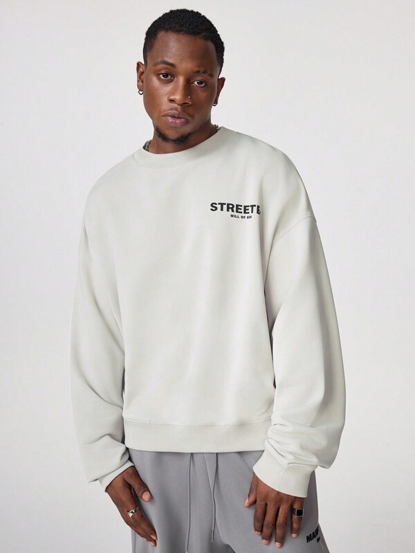 Manfinity VCAY Men's Letter Print Long Sleeve Pullover Sweatshirt