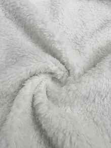 Chiquease Women Contrast Color Warm Fleece Hooded Jacket With Front Tie - White - View 3