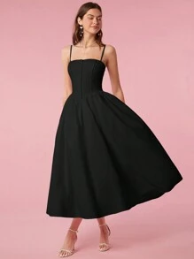 Enchnt Women's Simple Solid Color Casual Sleeveless Dress - Black - View 7