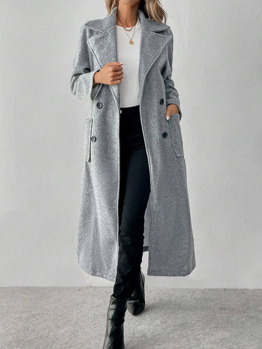 SHEIN Clasi Abrigo gris largo y sencillo para mujer - Gris - Ver 1