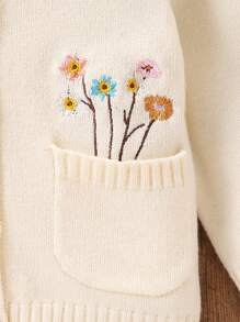 SHEIN Vintaside Kids Quần áo mùa đông cho bé gái, Quần áo cho bé gái 18 tháng, Quần áo mùa thu dễ thương, Áo len cardigan thỏ bông thêu hoa cổ điển, Áo len dệt kim viền bèo nhún dễ thương - Nhiều màu - Xem 4