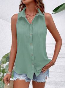 EMERY ROSE 女士纯色简约无袖衬衫 - 薄荷綠 - 查看 4