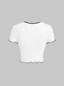 SHEIN Leap Crew Young Girl Sweet Cropped T-Shirt With Solid Color Bow Decor - White - View 2