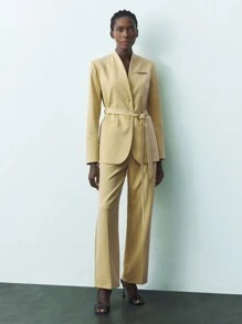 Maija Women Yellow Solid Color Blazer And Pants Suit Set - Mustard Yellow - View 6