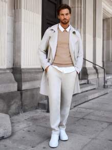 Manfinity Homme Men's Contrast Color Patchwork Casual Long Sleeve Trench Coat - Khaki - View 7