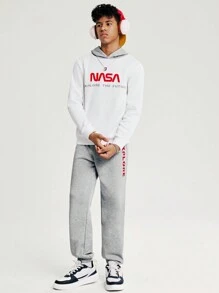 SHEIN 2 pièces/Set Survêtement adolescents garçons décontracté ample avec motif imprimé et blocs de couleurs, capuche et pantalon long. Doublure thermique, épaissi.