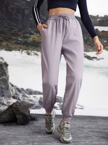 In My Nature Women's Solid Color Drawstring Pocket Relaxed Fit Outdoor Sports Pants & Joggers - Purple - View 6