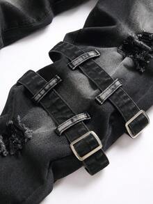 Manfinity Hypemode Quần Jeans Ống Thẳng Túi Cũ Màu Trơn Cho Nam - màu đen - Xem 4