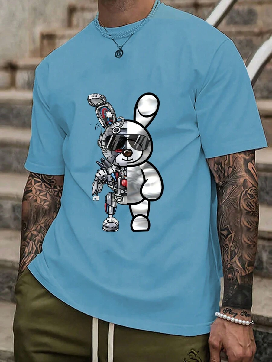 Manfinity LEGND Men's Cartoon Printed T-Shirt - Baby Blue - View 1