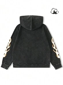 Manfinity EMRG 男士简约印花连帽长袖运动衫 - 黑色 - 查看 3