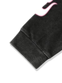 Manfinity Roghcode Men's Simple Print Hooded Long Sleeve Sweatshirt Sweatshirt - Black - View 6