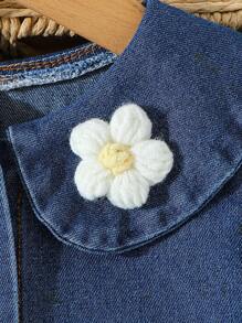 SHEIN Vintaside Kids 女宝宝休闲花卉圆领宽松牛仔连衣裙 - 中等水洗藍 - 查看 3