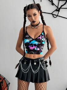 StreetHx Glow In The Dark Skull Print Camisole Tank Top Graphic Tees Women Tops