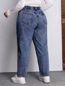 EMERY ROSE Quần jeans ống côn màu trơn dáng casual dành cho nữ cỡ lớn, thanh lịch. - Rửa tối - Xem 2