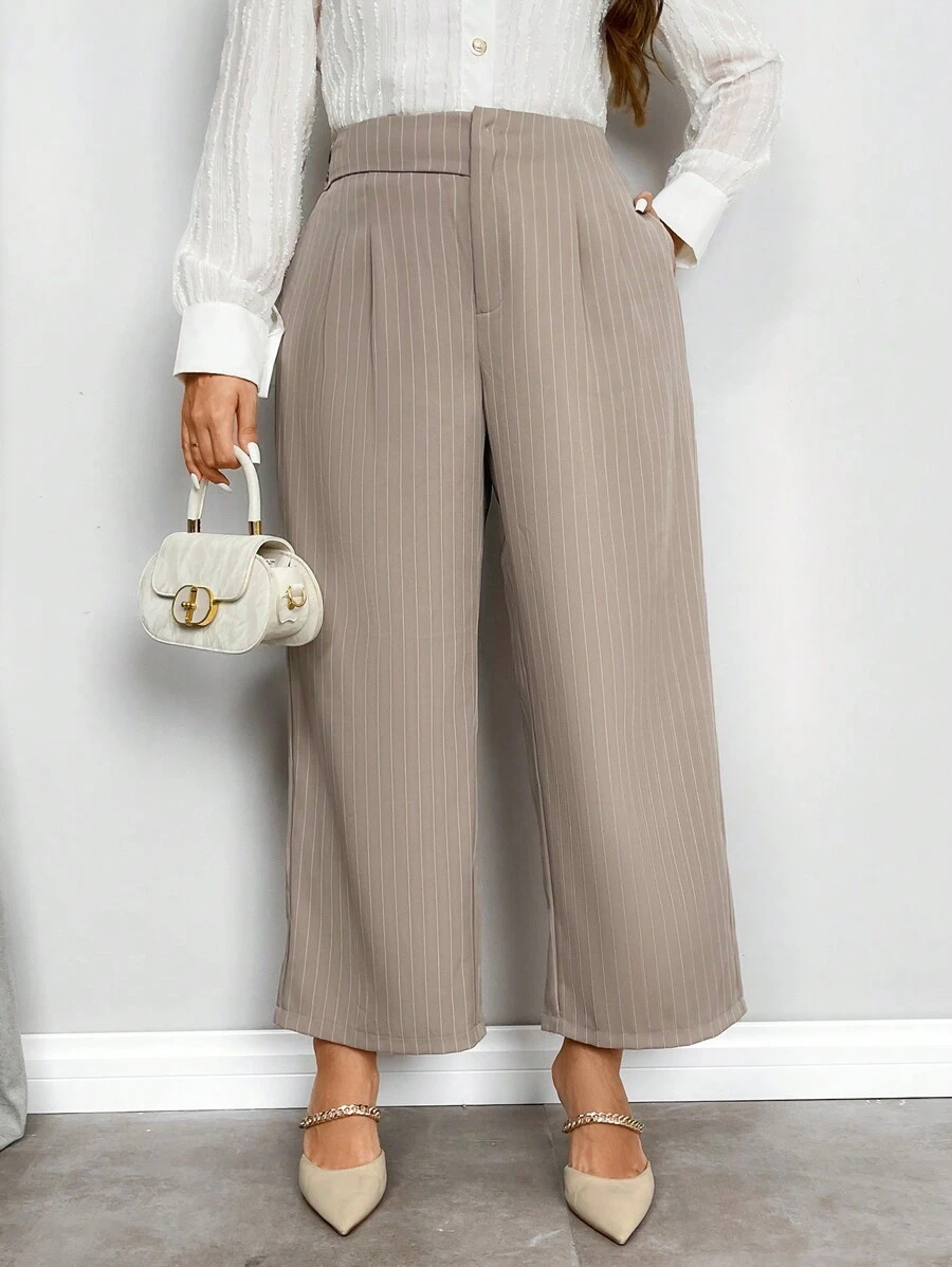 SHEIN Privé Quần ống đứng cạp cao đơn giản thời trang cỡ lớn cho nữ, mùa xuân và mùa thu - Nhiều màu - Xem 1