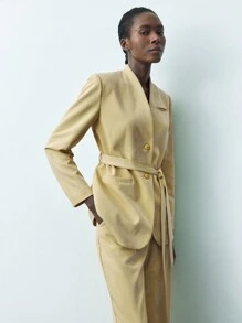 Maija Women Yellow Solid Color Blazer And Pants Suit Set - Mustard Yellow - View 8