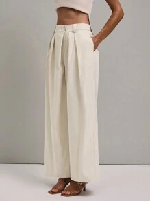 SHEIN Unity Women Casual Solid Color Wide Leg Pants