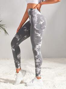 Core Rhythm 扎染宽腰运动紧身裤瑜伽女裤 - 灰色 - 查看 4